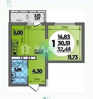 1-к квартира, сданный дом, 32м2, 2/17 этаж