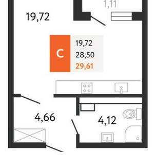 Студия квартира, сданный дом, 29м2, 12/23 этаж