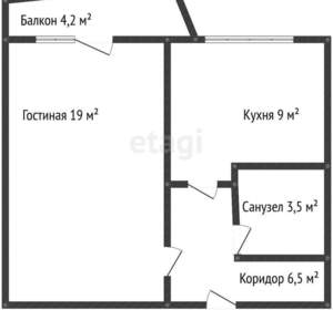 1-к квартира, вторичка, 38м2, 6/9 этаж