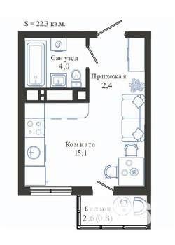 Студия квартира, вторичка, 22м2, 17/24 этаж