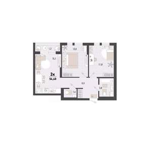 2-к квартира, вторичка, 54м2, 10/15 этаж