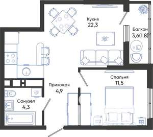 1-к квартира, вторичка, 45м2, 5/24 этаж
