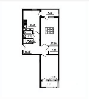 2-к квартира, вторичка, 64м2, 9/16 этаж