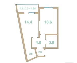 1-к квартира, вторичка, 43м2, 6/8 этаж