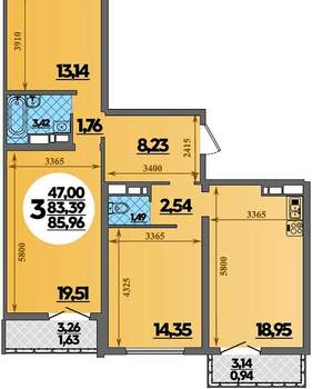 3-к квартира, вторичка, 86м2, 3/16 этаж