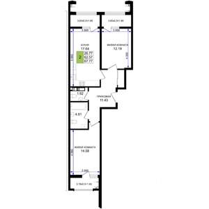 2-к квартира, вторичка, 68м2, 6/8 этаж