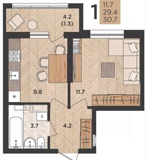 1-к квартира, сданный дом, 31м2, 19/24 этаж