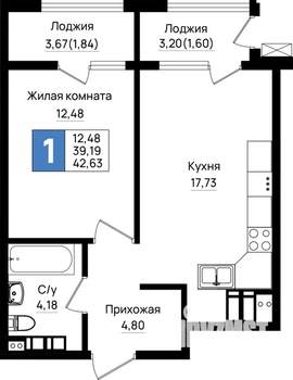 1-к квартира, вторичка, 43м2, 13/18 этаж