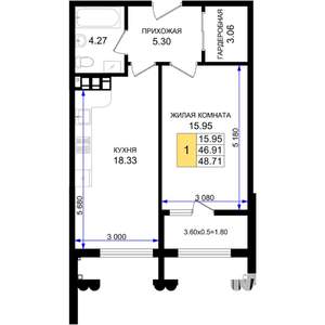 1-к квартира, вторичка, 49м2, 8/8 этаж