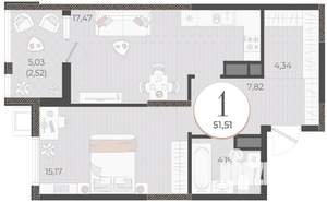 1-к квартира, вторичка, 52м2, 11/18 этаж