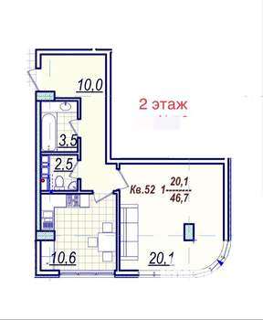 1-к квартира, вторичка, 48м2, 2/5 этаж