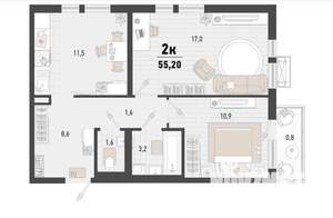 2-к квартира, вторичка, 55м2, 16/16 этаж