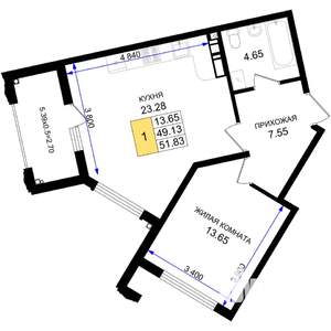 1-к квартира, вторичка, 52м2, 8/8 этаж