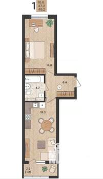 1-к квартира, вторичка, 48м2, 4/24 этаж