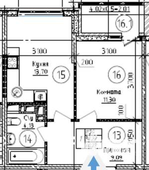 1-к квартира, вторичка, 40м2, 4/16 этаж