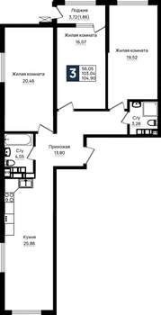 3-к квартира, вторичка, 105м2, 18/18 этаж