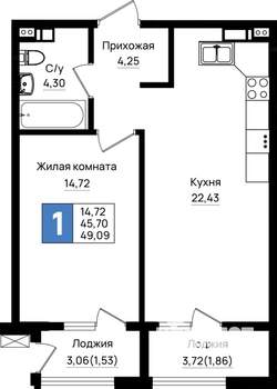 1-к квартира, вторичка, 49м2, 7/18 этаж