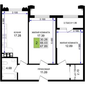 2-к квартира, строящийся дом, 68м2, 7/8 этаж