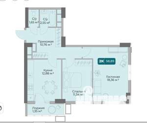 2-к квартира, вторичка, 59м2, 8/16 этаж