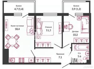 2-к квартира, вторичка, 51м2, 3/24 этаж