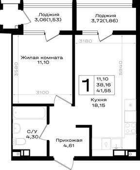 1-к квартира, вторичка, 42м2, 5/9 этаж