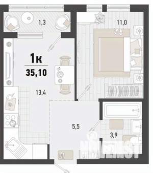1-к квартира, вторичка, 35м2, 3/15 этаж