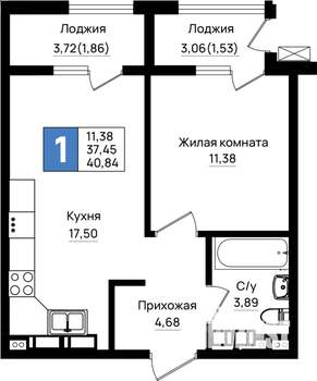 1-к квартира, вторичка, 41м2, 12/18 этаж