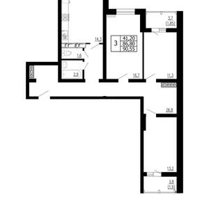 3-к квартира, строящийся дом, 91м2, 12/16 этаж