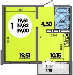 1-к квартира, строящийся дом, 39м2, 1/16 этаж