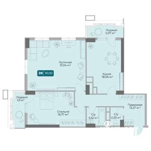 2-к квартира, вторичка, 91м2, 7/17 этаж