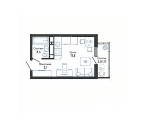 Студия квартира, вторичка, 23м2, 21/24 этаж