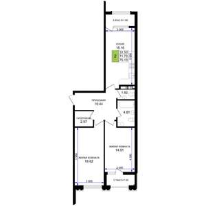 2-к квартира, строящийся дом, 75м2, 3/8 этаж