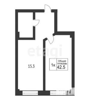 1-к квартира, вторичка, 43м2, 1/4 этаж