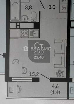 Студия квартира, вторичка, 22м2, 15/25 этаж