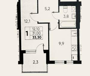 1-к квартира, вторичка, 33м2, 11/15 этаж