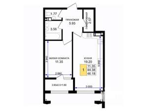 1-к квартира, вторичка, 46м2, 4/8 этаж