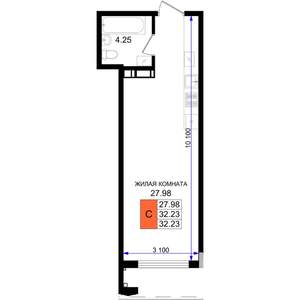 Студия квартира, вторичка, 32м2, 3/8 этаж