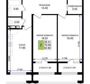 2-к квартира, вторичка, 83м2, 2/8 этаж