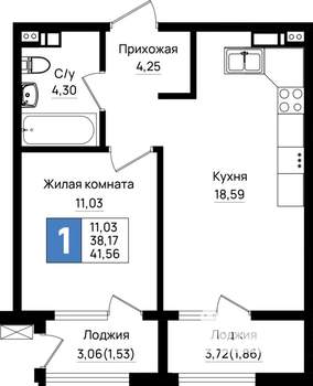 1-к квартира, вторичка, 42м2, 7/18 этаж