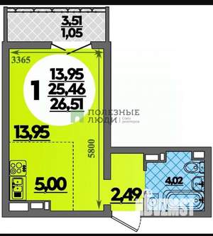 1-к квартира, вторичка, 27м2, 1/16 этаж