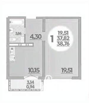 1-к квартира, вторичка, 39м2, 6/16 этаж