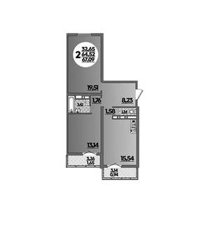 2-к квартира, вторичка, 67м2, 8/16 этаж