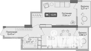 1-к квартира, вторичка, 40м2, 15/17 этаж