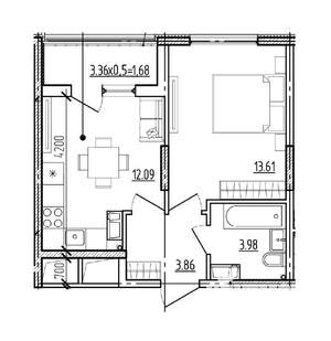 1-к квартира, вторичка, 35м2, 8/9 этаж