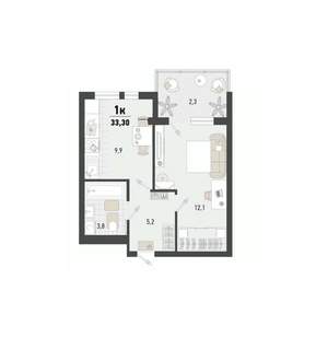 1-к квартира, вторичка, 33м2, 12/15 этаж