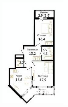 2-к квартира, сданный дом, 75м2, 1/21 этаж