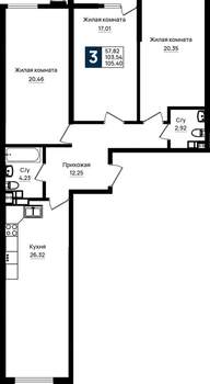 3-к квартира, вторичка, 105м2, 3/18 этаж