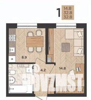 1-к квартира, сданный дом, 33м2, 1/24 этаж