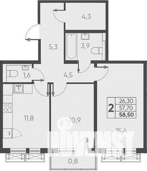 2-к квартира, вторичка, 59м2, 3/15 этаж