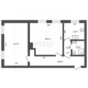 2-к квартира, вторичка, 57м2, 1/2 этаж